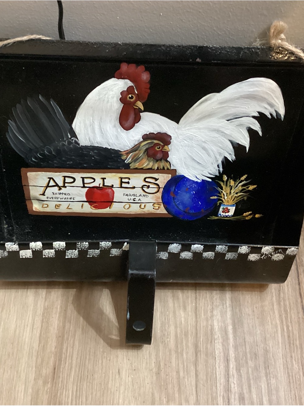 Hand-Painted Rooster Apple Wall Decor- large metal dustpan